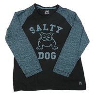 Černo-zelené triko s buldokem a vzorovanými rukávy