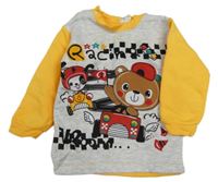 Šedo-hořčicová mikina s s auty se zvířaty