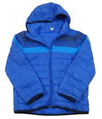 Modrá prošívaná šusťáková zateplená bunda s pruhy a kapucí GAP