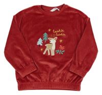 Červená plyšová mikina se srnkou a stromky M&S