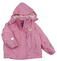 Růžová šusťáková zateplená bunda s kočkou a kapucí Pocopiano