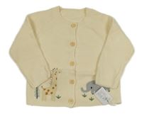 Nové - Krémový propínací svetr s žirafou a slony