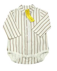 Nové - Bílo-hnědé pruhované košilové body Shein