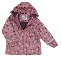 Starorůžová nepromokavá zateplená bunda se srdíčky a kapucí Lupilu