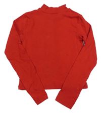 Červené žebrované crop triko se stojáčkem Peacocks