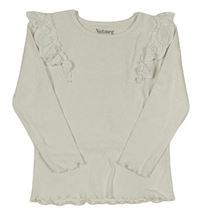 Bílé žebrované triko s volánky s madeirou Nutmeg