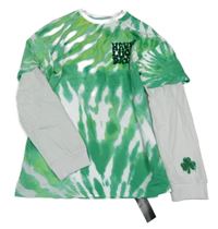 Nové - Zeleno-bílé batikované triko s nápisem Dunnes