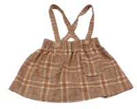 Hnědo-šedo-starorůžová kostkovaná sukně s kšandami George