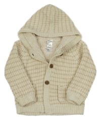 Krémovo-béžový pruhovaný propínací zateplený svetr s kapucí Anko