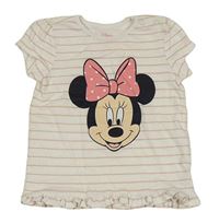 Bílo-růžové pruhované tričko s Minnie C&A