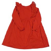 Červené bavlněné šaty s volánky s madeirou H&M