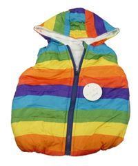 Nové - Barevná pruhovaná šusťáková zateplená vesta s kapucí