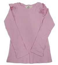 Růžové žebrované triko s volánky H&M