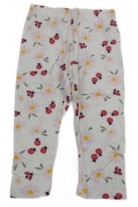 Bílé květované capri legíny s beruškami Kids