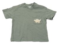 Khaki tričko s dinosaurem na kapse H&M