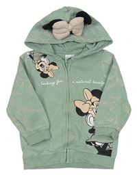 Khaki vzorovaná propínací mikina s Minnie a kapucí Disney
