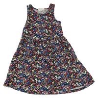 Černo-barevné květované bavlněné šaty H&M