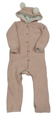 Světlerůžová pletená zateplená kombinéza s kapucí Tu