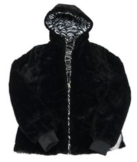 Černá kožešinová zimní oboustrannná bunda s kapucí Vindigo