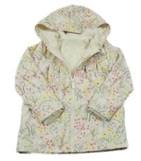 Bílo-barevná květovaná nepromokavá jarní bunda s králíčky a kapucí dunnes