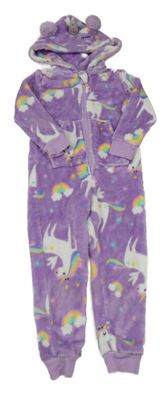 Fialová plyšová kombinéza s jednorožci a kapucí F&F