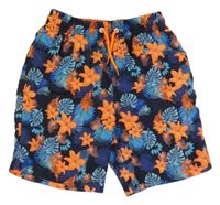 Tmavomodro-oranžové květované plážové kraťasy St. Bernard