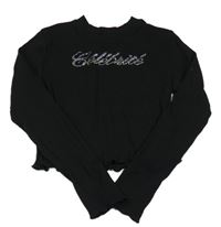 Černé crop žebrované triko s nápisem z kamínků H&M