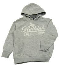 Šedá melírovaná mikina s nápisem a kapucí 