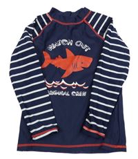 Tmavomodré UV triko s pruhovanými rukávy a nápisem Topolino