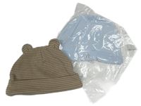 Nové - 2x čepice - hnědá pruhovaná + světlemodrá 