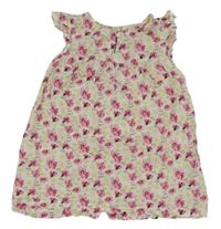 Bílo-růžová květovaná lehká halenka s volánky H&M