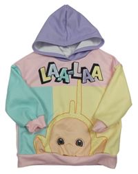 Žluto-fialovo-zelená pastelová mikina s Teletubbies a kapucí shein