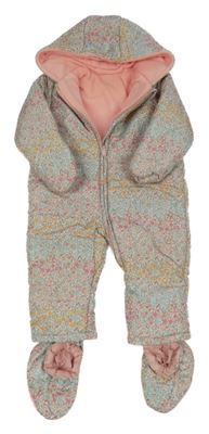 Barevná květovaná šusťáková zimní kombinéza s kapucí + boty Mothercare