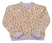 Krémovo-hnědo-lila svetr s leopardím vzorem zn. M&S
