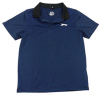 Černo-modré pruhované sportovní polo tričko s logem Slazenger