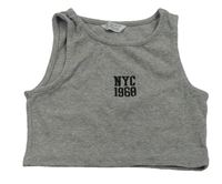 Šedý žebrovaný crop top s nápisem Primark