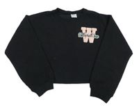Černá žebrovaná crop mikina s nášivkou Zara