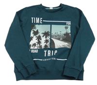 Tmavozelená mikina s palmami a nápisy S. Oliver