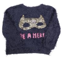 Tmavomodrý chlupatý svetr s maskou z fitrů H&M