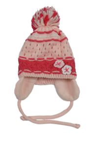 Růžová čepice s bambulí a 3D květy 