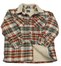 Bílo-rezavo-petrolejovo-žlutá kostkovaná zateplená košilová bunda Next