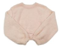 Světlerůžový chlupatý crop svetr Shein