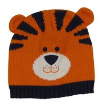 Oranžovo-tmavomodrá čepice s oušky - tygr 