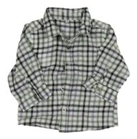 Bílo-šedo-zeleno-černá kostkovaná košile 