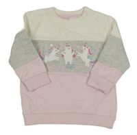 Bílo-šedo-růžová mikina s jednorožci Dopodopo