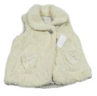 Nové - Smetanová kožešinová podšitá vesta s mašlemi Matalan
