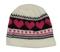 Bílo-černo-růžová čepice se srdíčky 