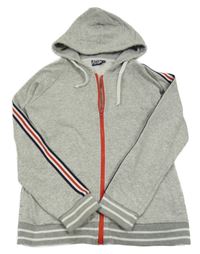 Světlešedo-modro-červená propínací mikina s kapucí 