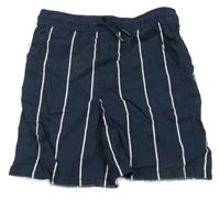 Tmavomodro-bílé pruhované plátěné kraťasy Primark