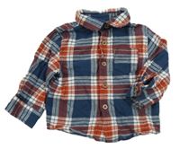 Tmavomodro-bílo-cihlová kostkovaná košile Ergee